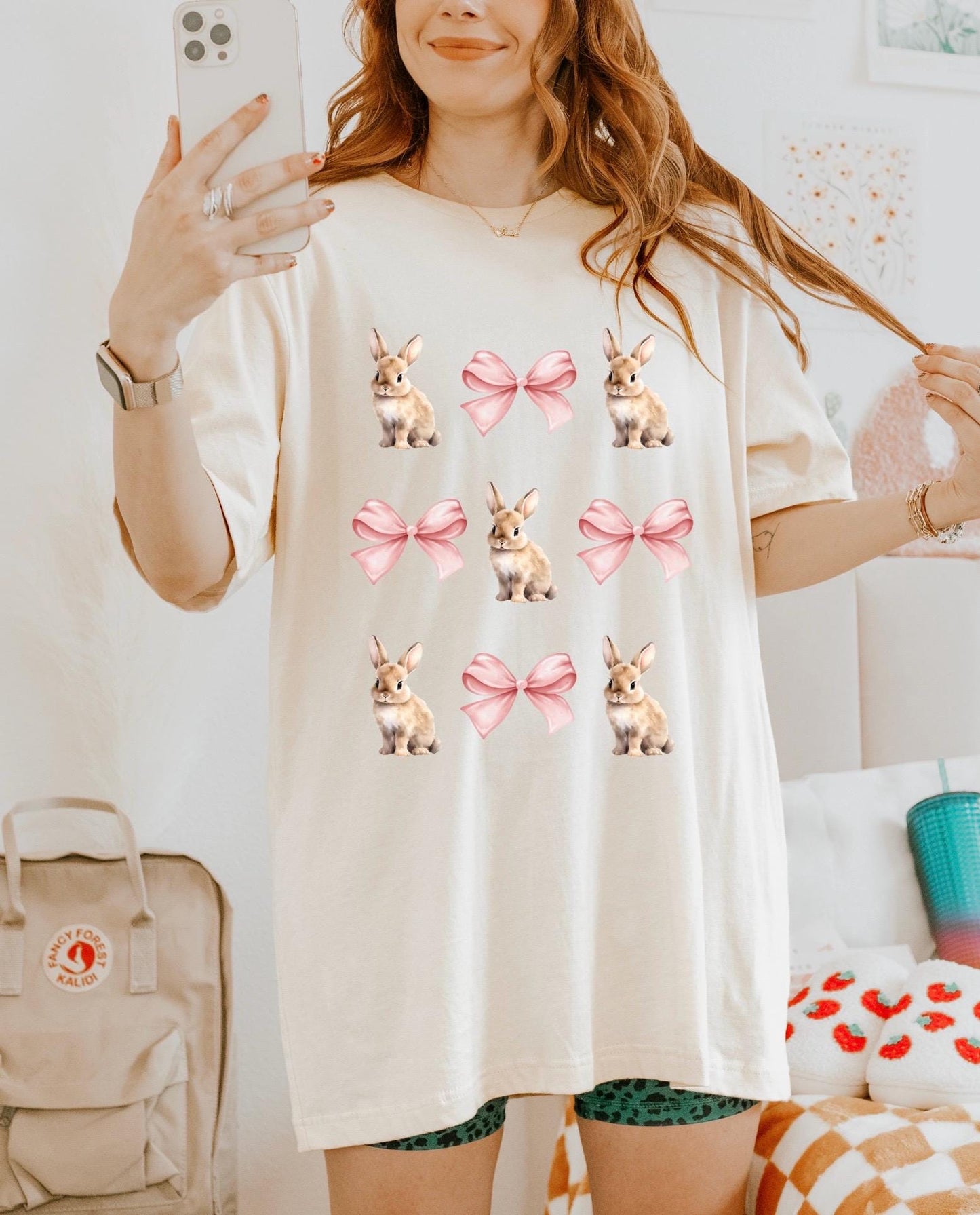 Pastel Bunny & Bow Tee – Cute Easter Shirt, Adorable Bunny T-Shirt, Soft Spring Outfit, Cottagecore Aesthetic, Bunny Lover Gift