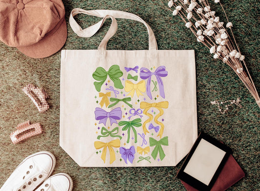 Mardi Gras Tote Bag for beads and more! | tote, bead bag, cute, bows, holiday